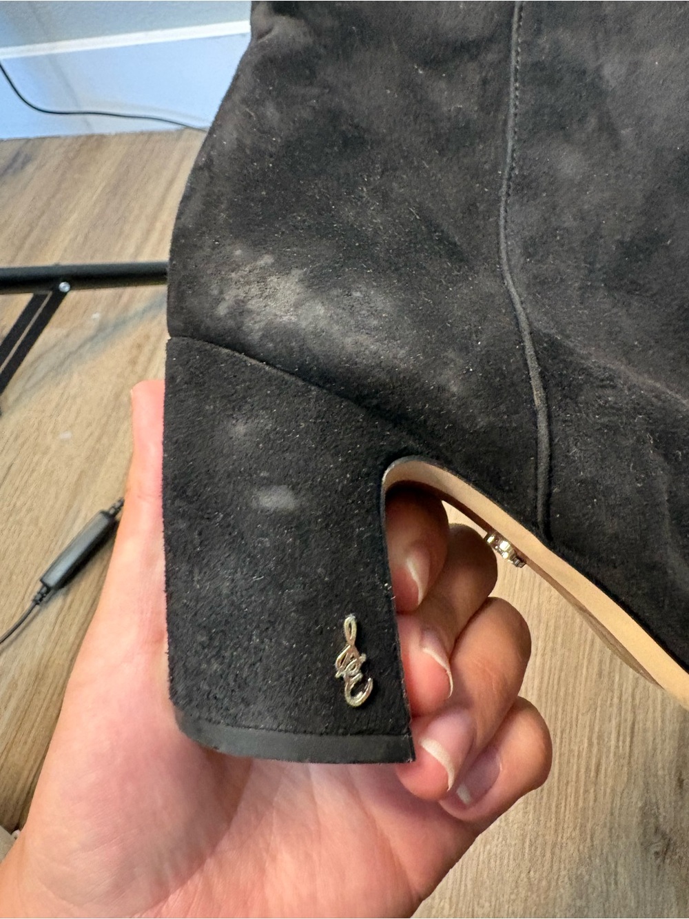 Sam Edelman Black Suede Ankle Boots Size 7 Block Heel Side Zip Booties - Picture 4 of 10